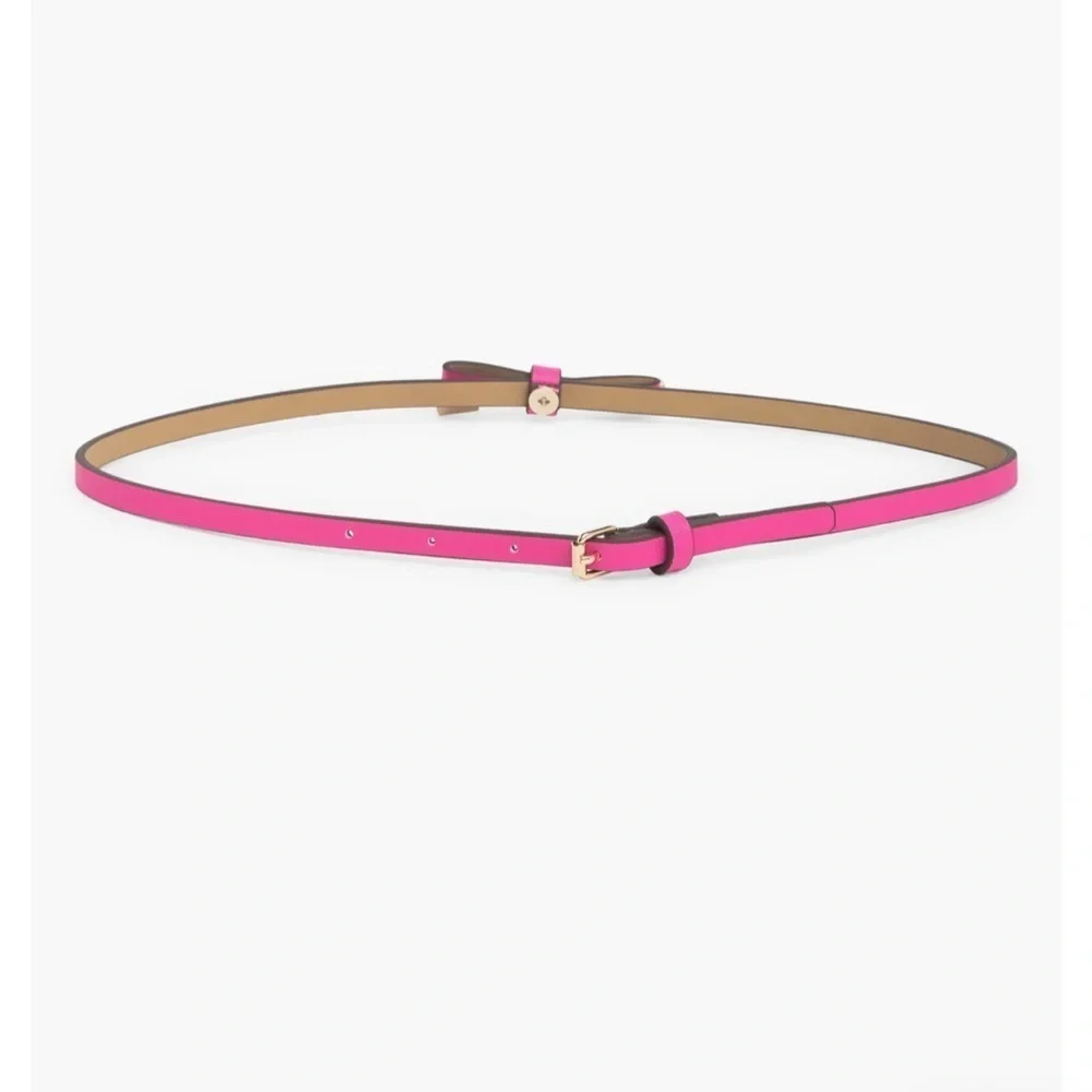 Kate Spade NY Shoestring Bow Leather Belt Large NWT Vivid Pink Gold Tips